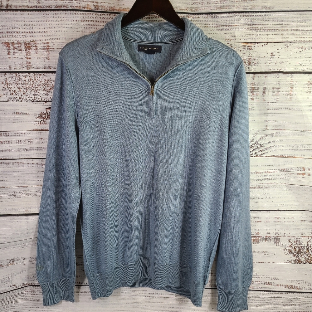 Brooks Brothers Men’s Lightweight Sweater Light Blue Quarter Zip Size Medium